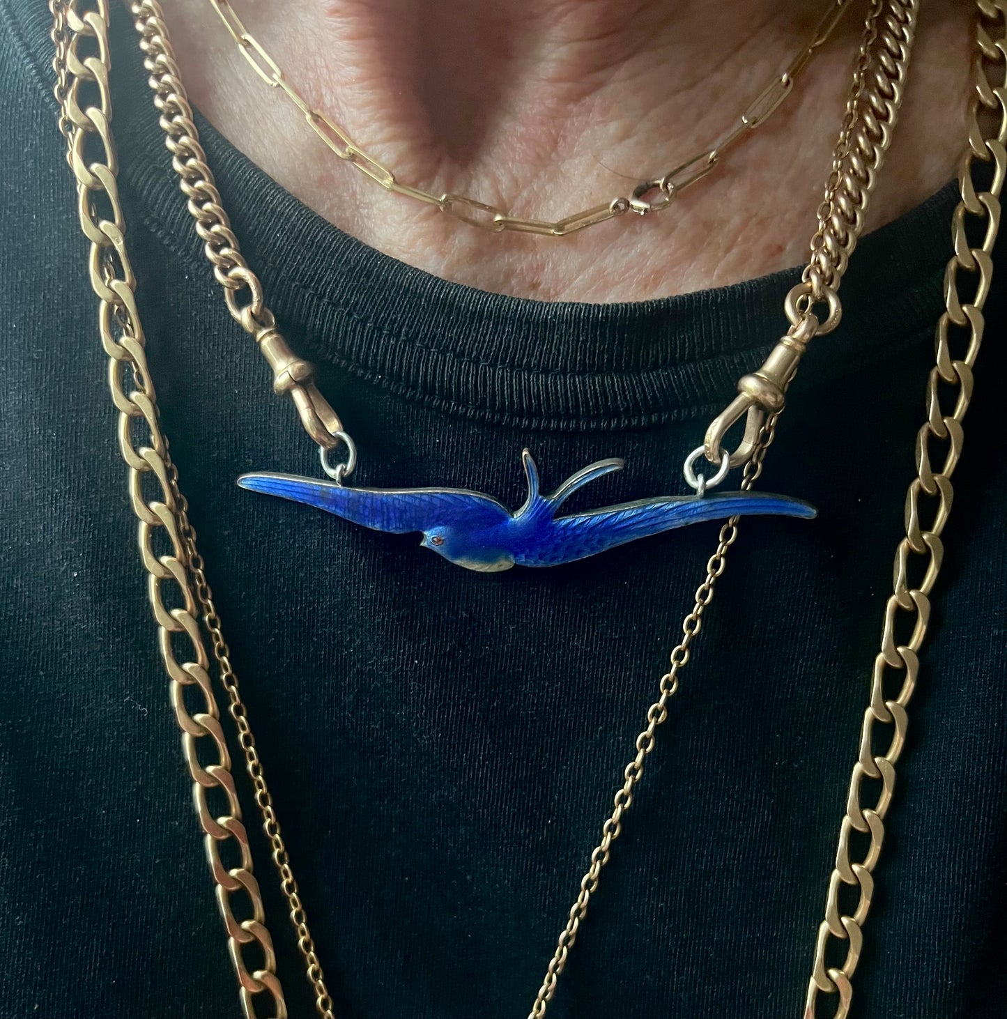 Enamel and silver Bluebird pendant