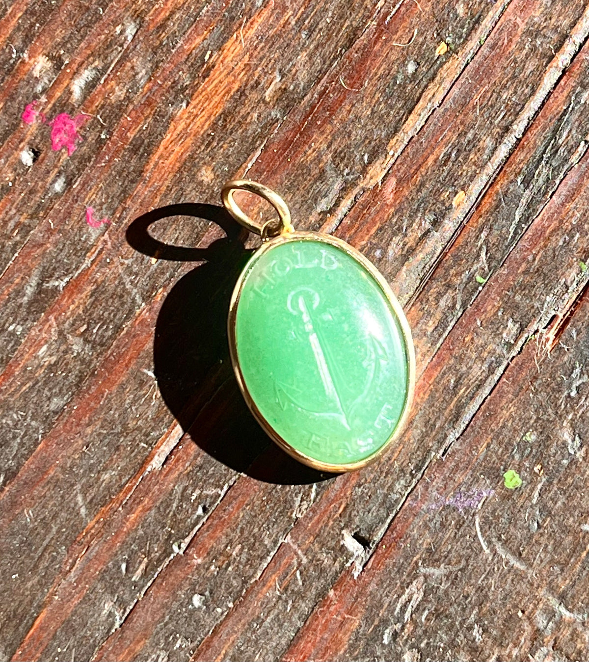 "Hold Fast" anchor pendant in aventurine