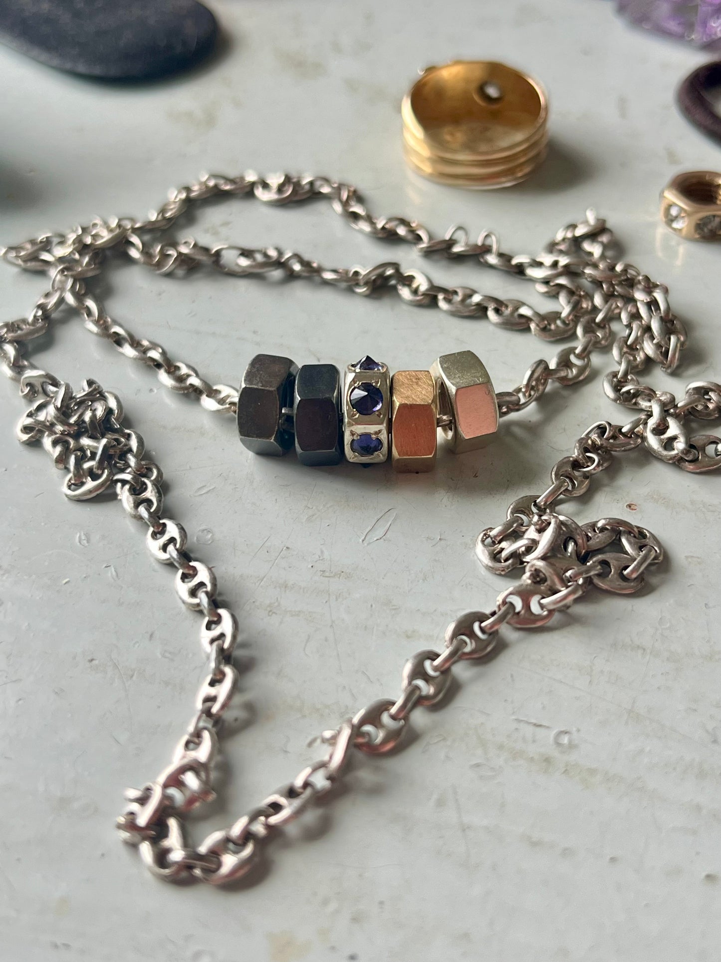 Long silver mariner chain