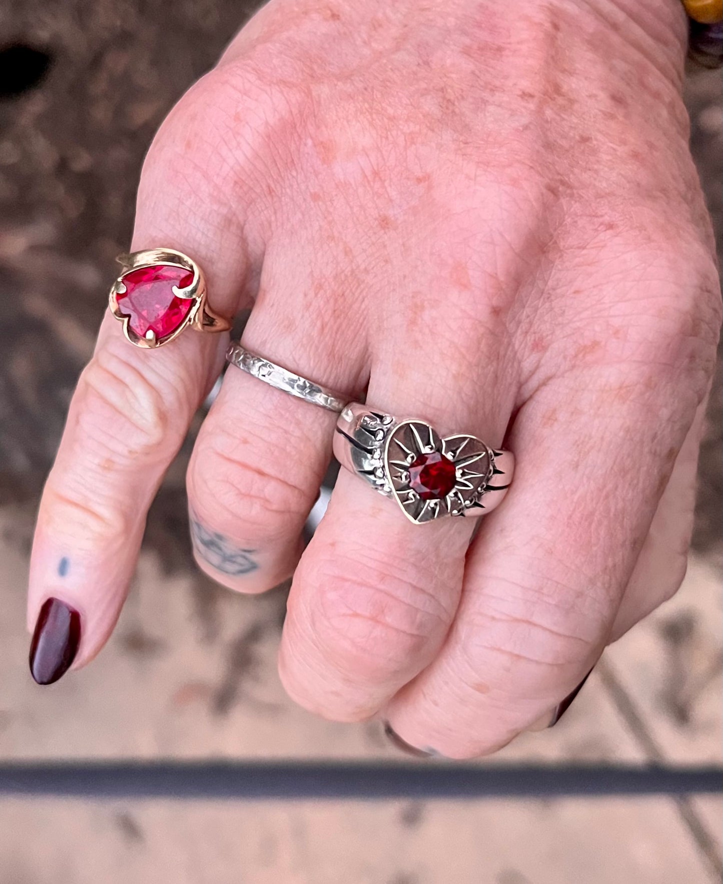 Synthetic ruby sweetheart ring