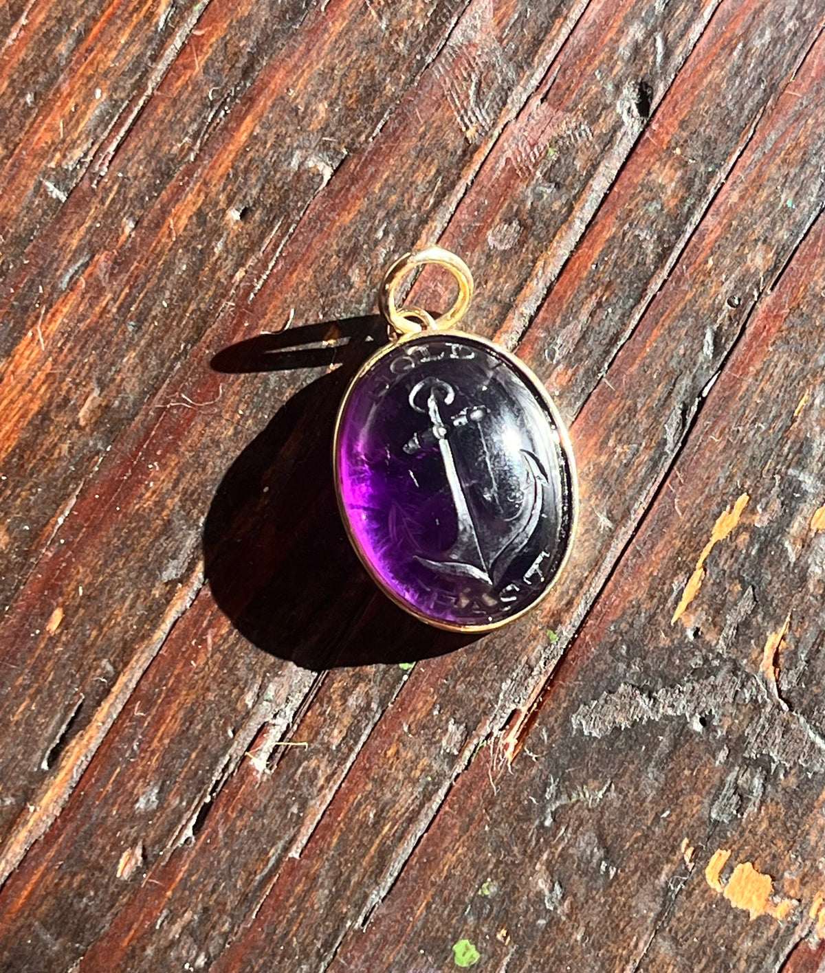"Hold Fast" amethyst anchor pendant