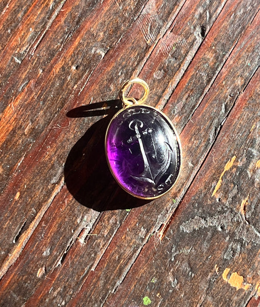 "Hold Fast" amethyst anchor pendant