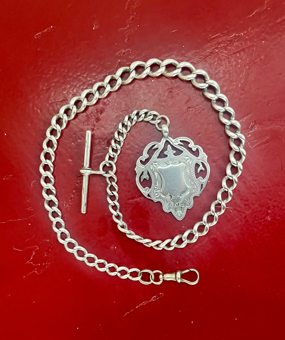 Antique silver watch chain and fob