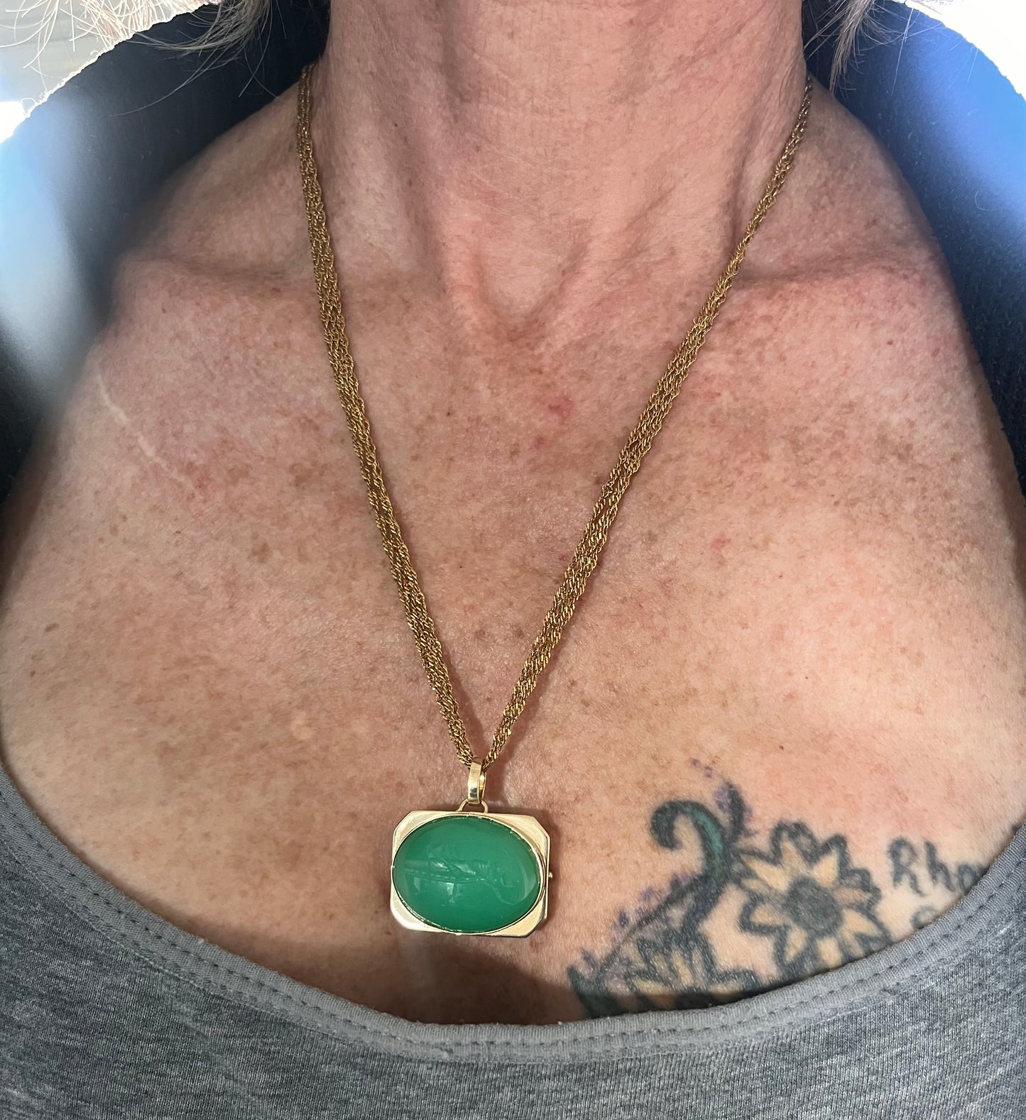 Chrysoprase grasshopper locket