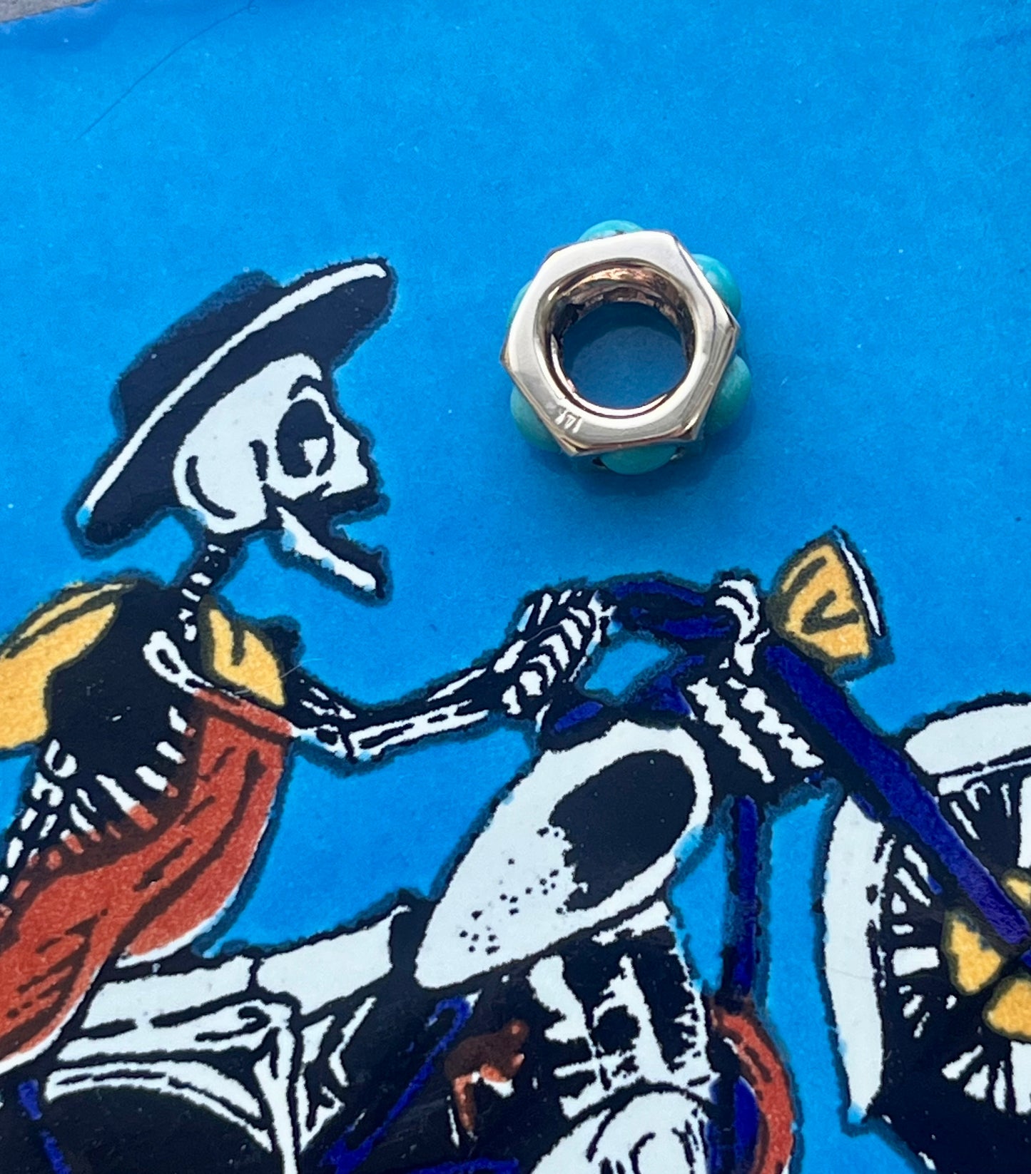 14k medium nut with turquoise cabochons