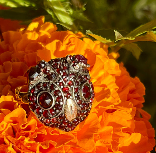 Bohemian garnet owl ring