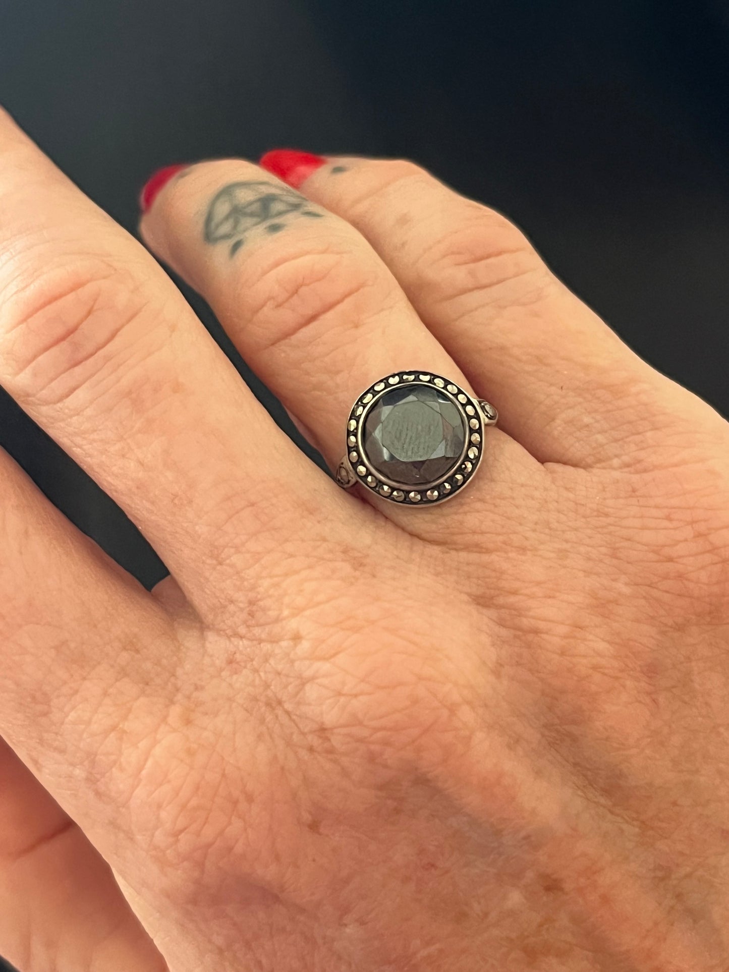 French hematite and marcasite ring