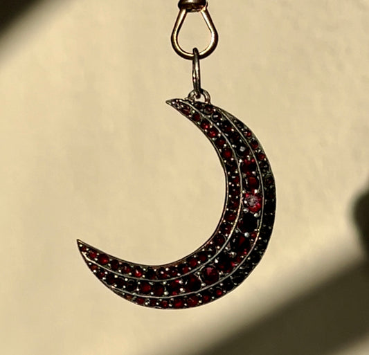 Bohemian garnet crescent moon pendant