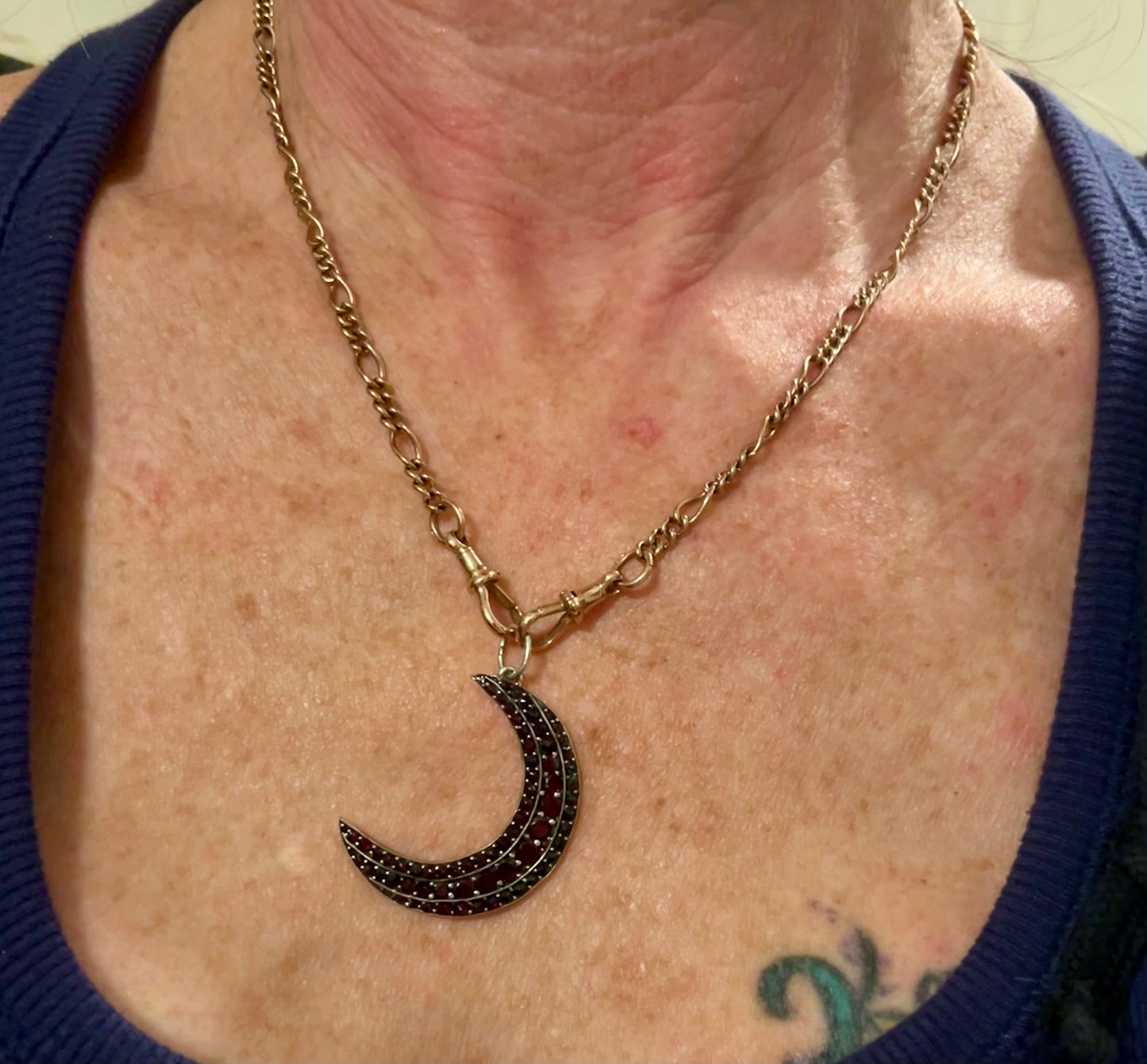 Bohemian garnet crescent moon pendant