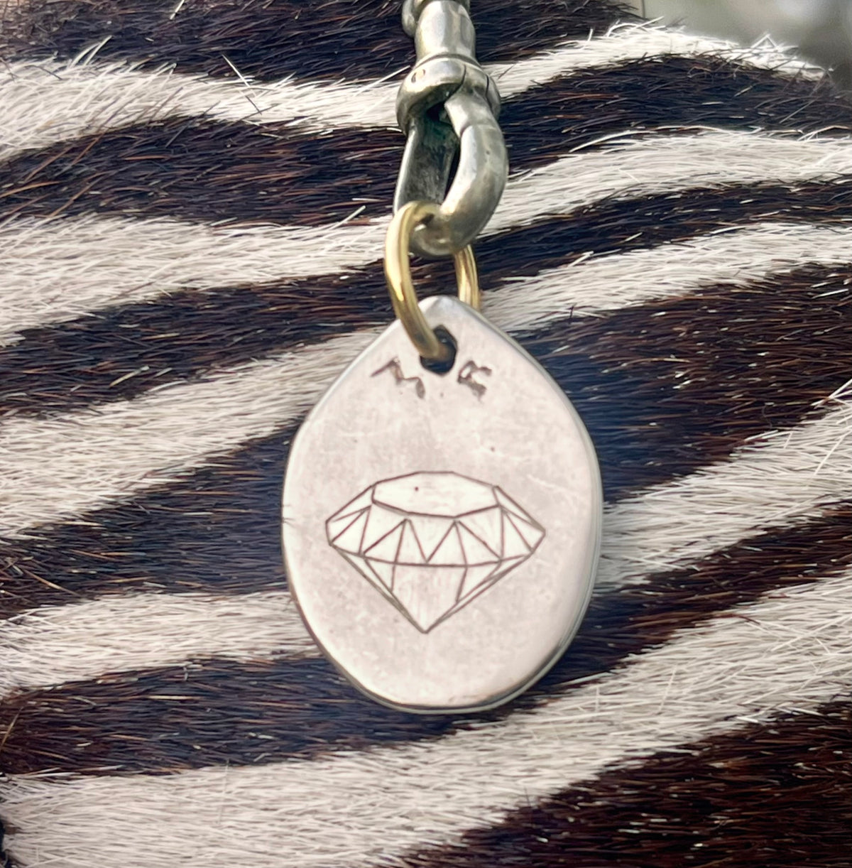 Diamond and Crown silver and 14 K charm