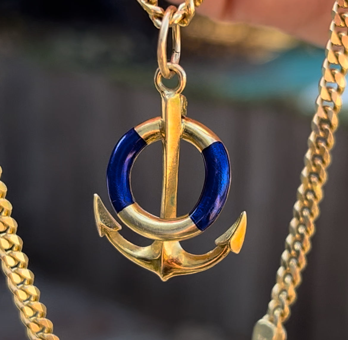 18k and enamel anchor pendant