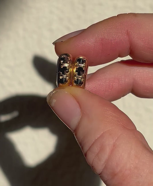 14k huggies set with black diamonds: bottoms up